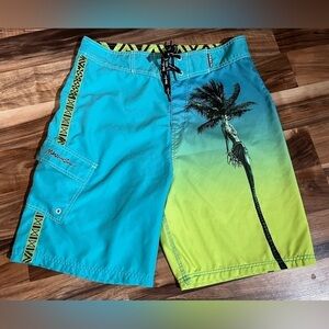 Maui & Sons HULA GIRL Palm Tree Blue Board Shorts - Limited Edition - RARE!